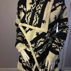 Moon Collection Aztec Kit Cardigan Sweater Long Sleeve Black & White Size S Boho